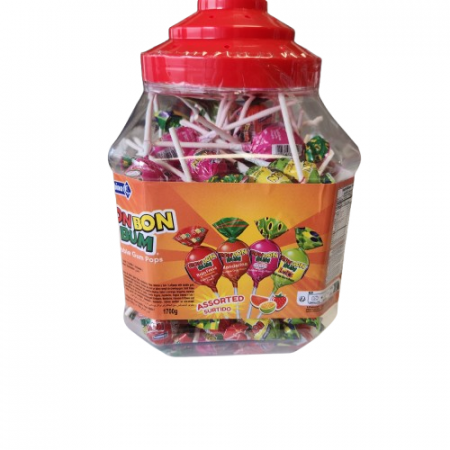 Colombina Bon Bon Bum Assorted Pops Bubble Gum Center Assorted Jar 100 Ct
